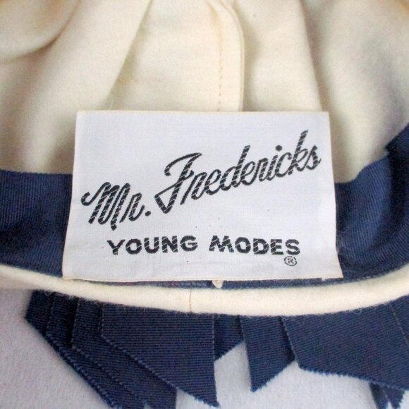 Oversized Beret Navy Blue White Vintage 1960s Mr. Frederick's Young Modes - Picture 4 of 6